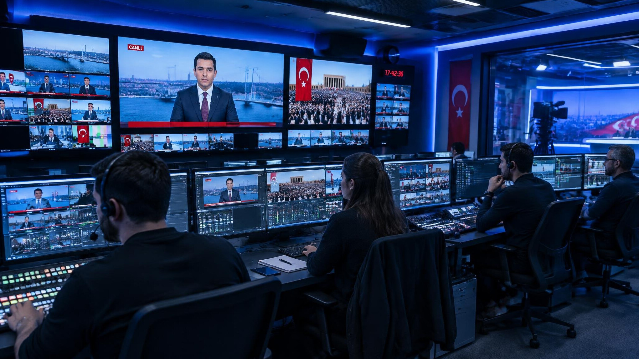 Turkish TV studio control room during a live broadcast